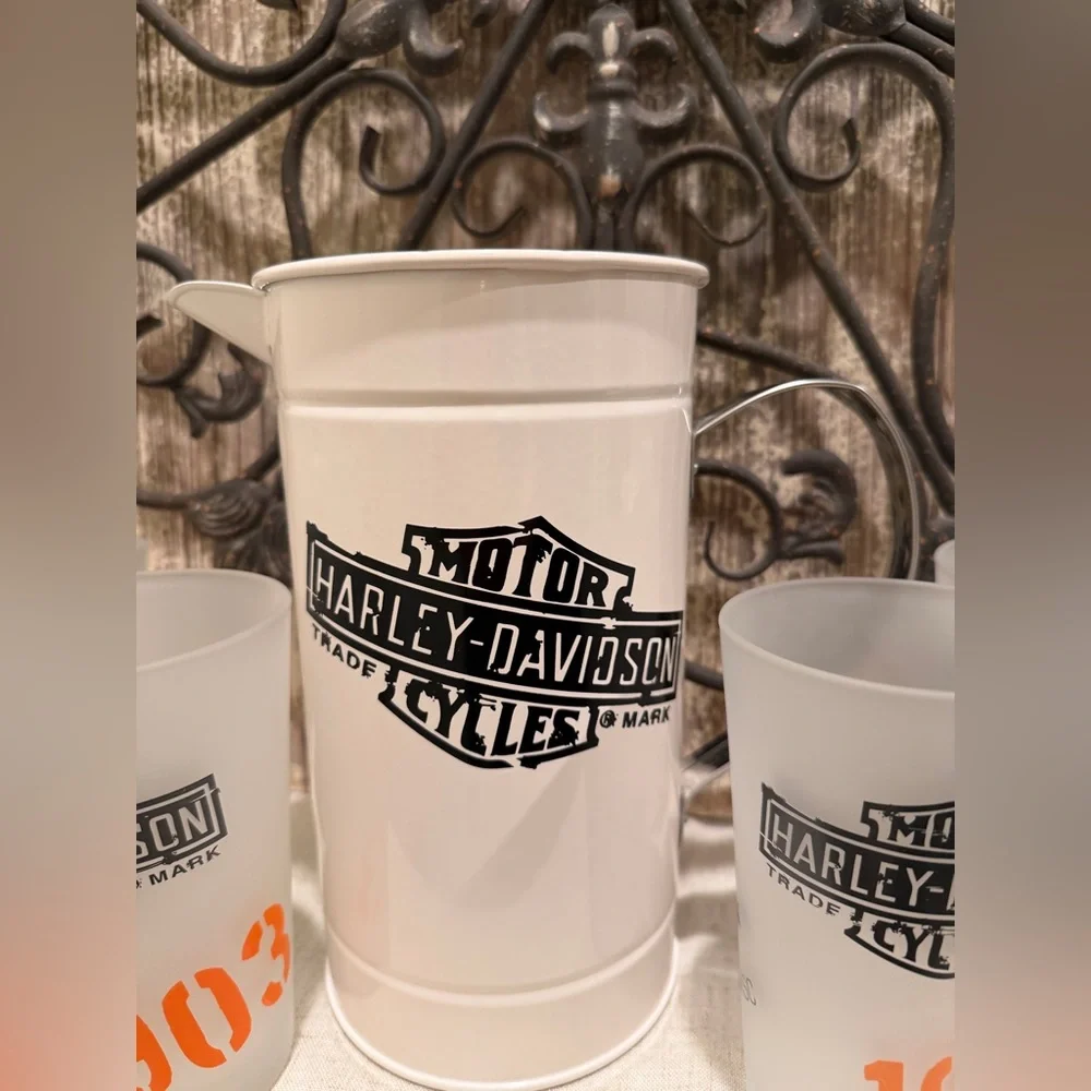 *NWOT Harley Davidson pitcher & glass set frosted glasses - Picture 7 of 10